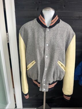 Vintage Made In USA DeLONG Sportswear Leather Sleeves Varsity Jacket Size 40